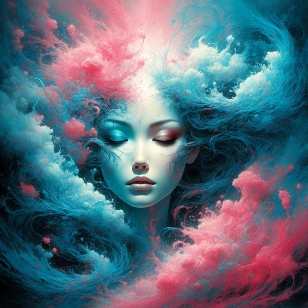 Neon Yin Yang in Ethereal Fantasy Art Style
