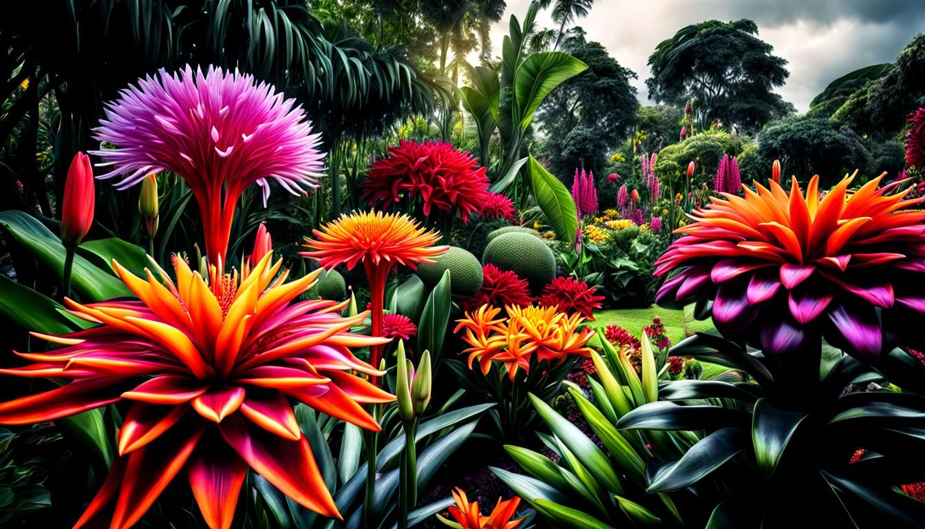 Hyperrealistic Exotic Flower Garden in HDR