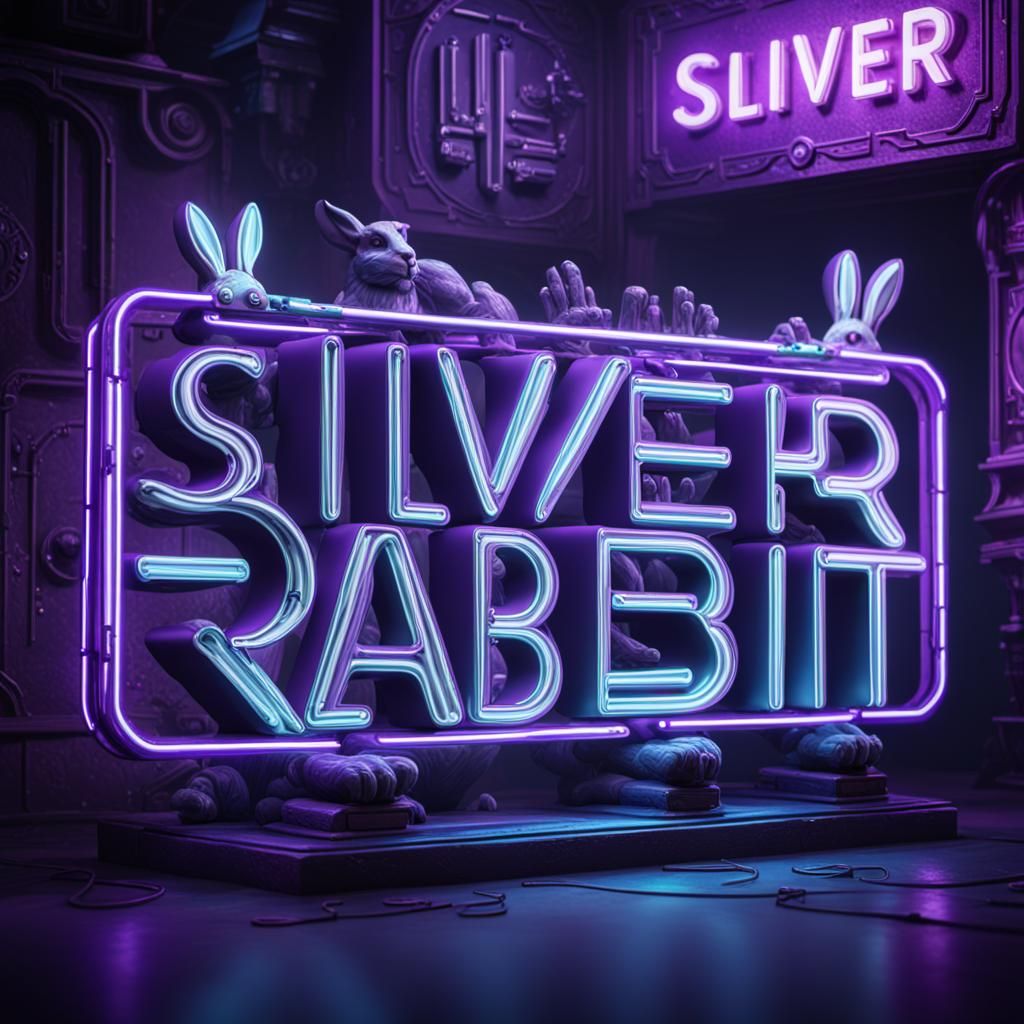 Neon Purple Silver Rabbit Sign in Detailed Matte Painting