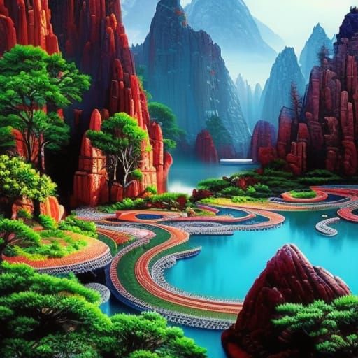 Zen Rock Garden Aerial View in Detailed Matte Painting