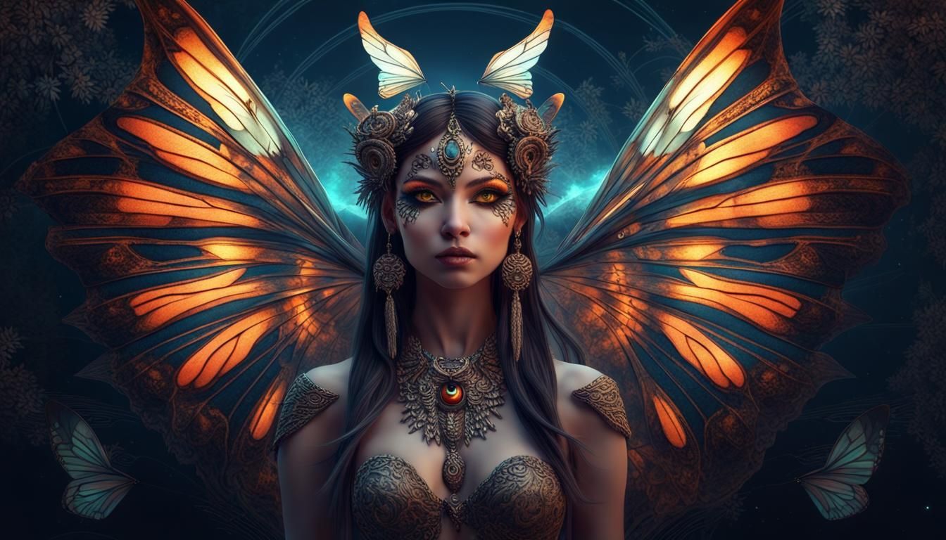 Powerful Shaman-Angel with Butterfly Wings in Digital Art