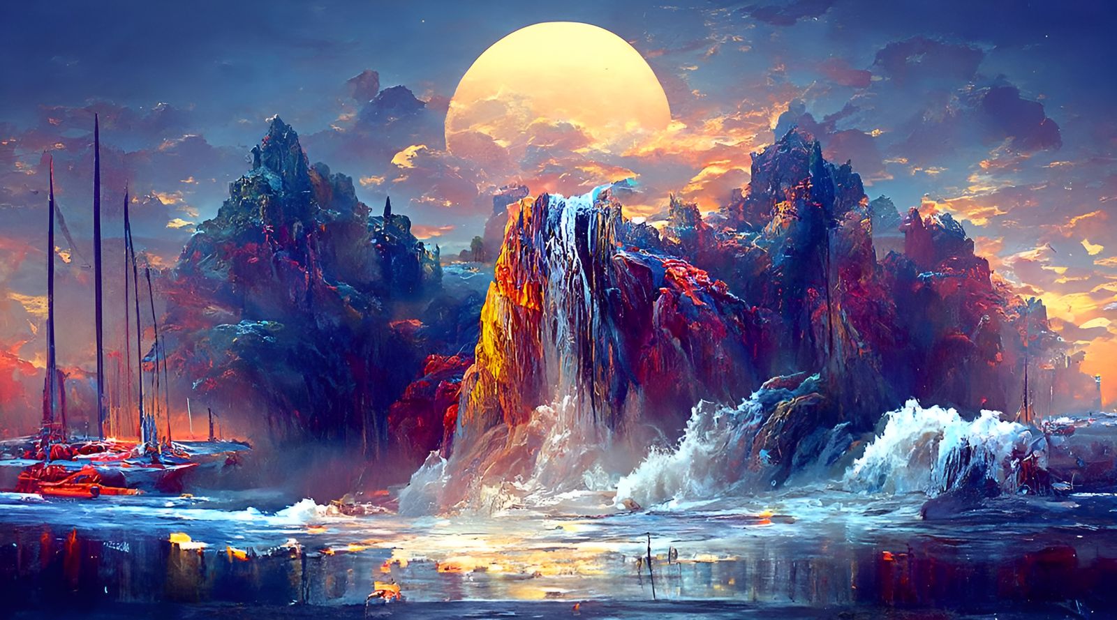 Ship Sailing on Dark Seas: Hyperrealistic Seascape