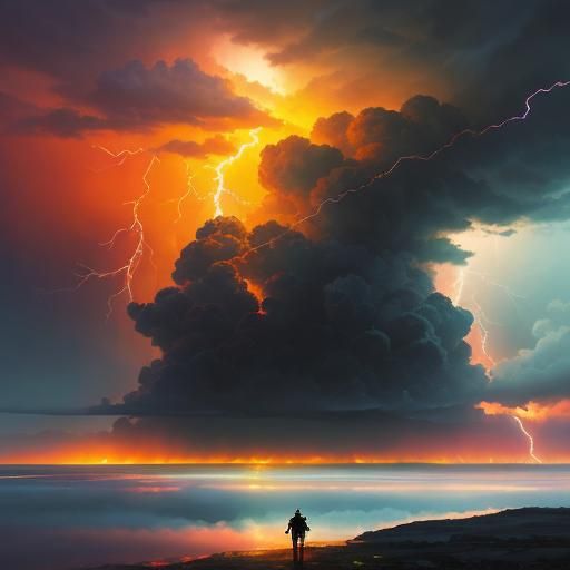 Dramatic Sunset Thunderstorm in Digital Illustration Style