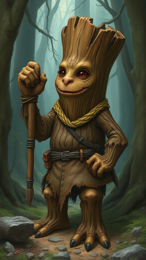 Fantastical Log Warrior in Earthy Whimsy