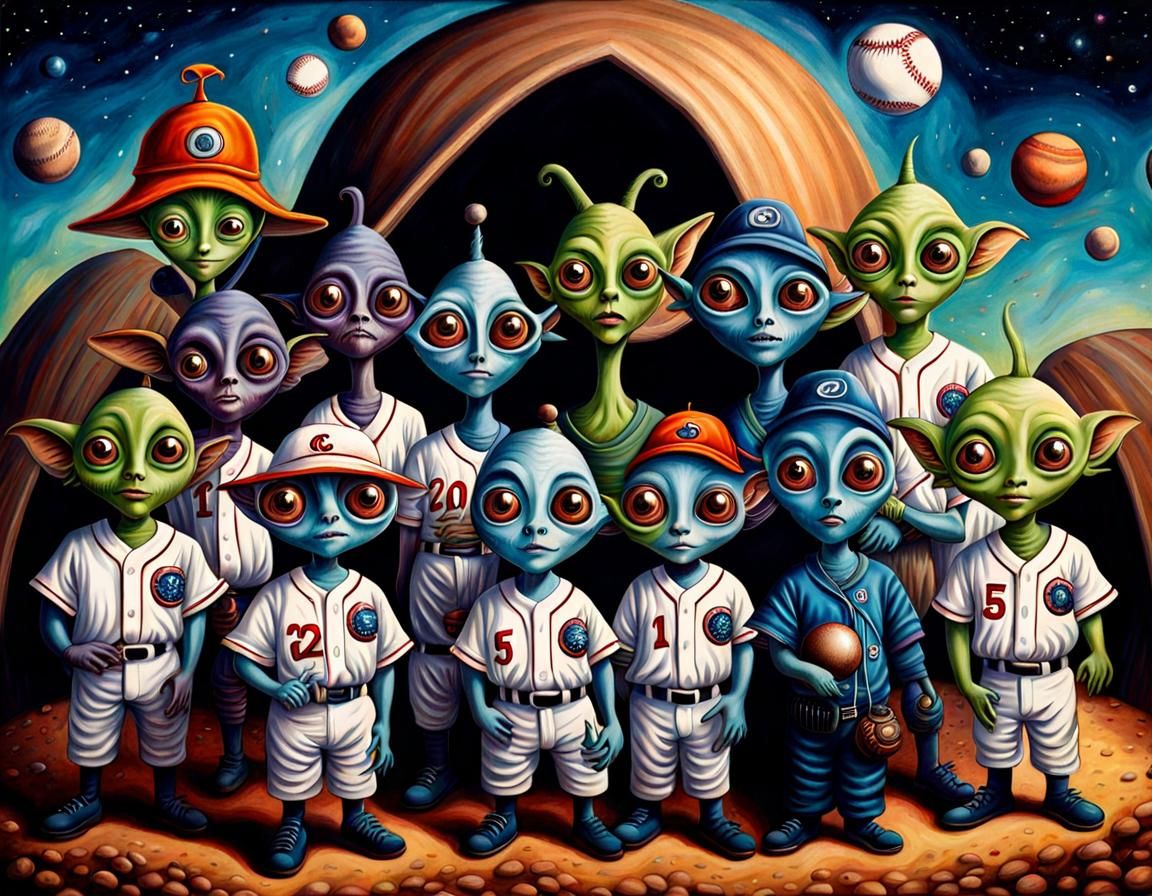 Alien Baseball Team Photo in Burton Style