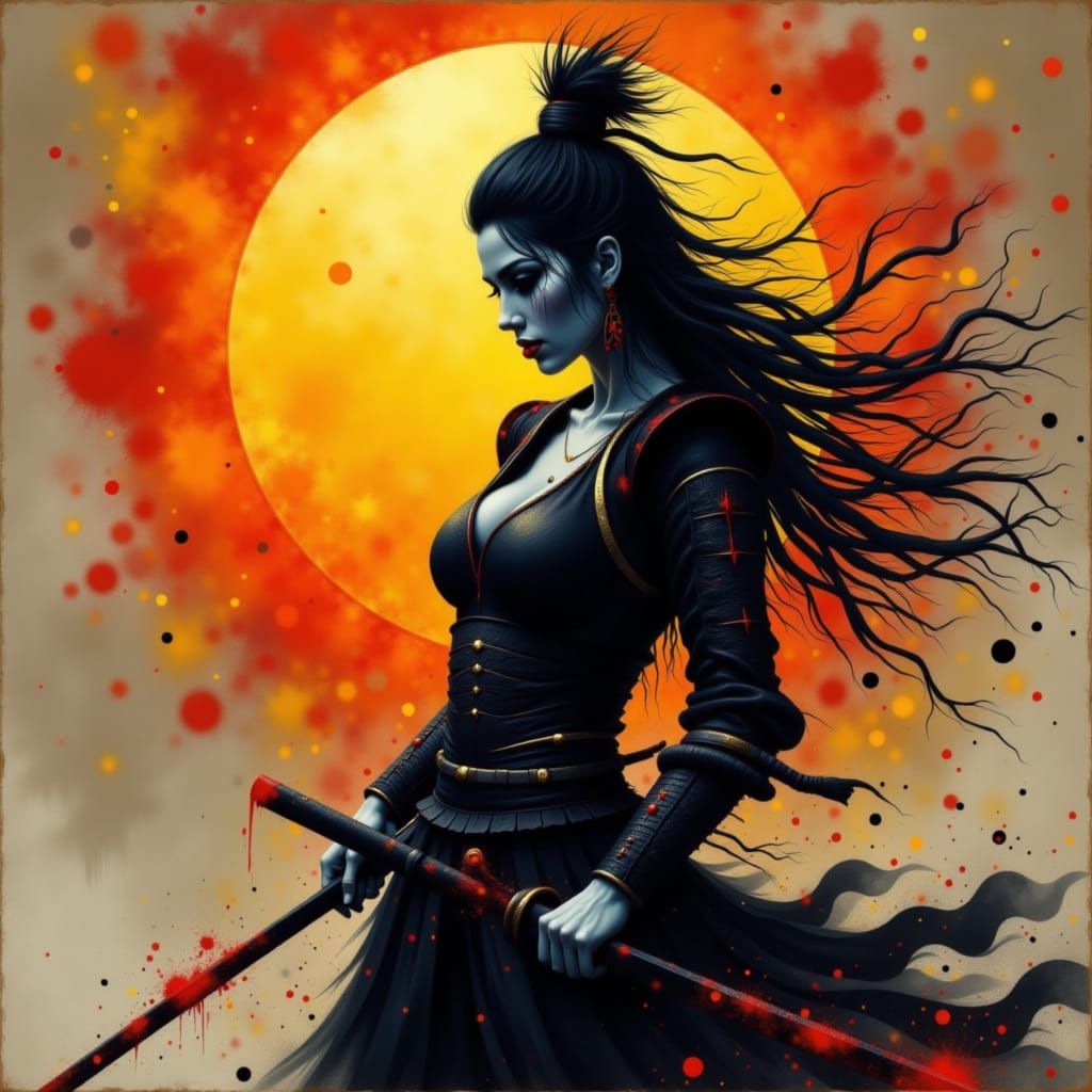 Ethereal Geometric Samurai Warrior in Shimmering Japanese La...