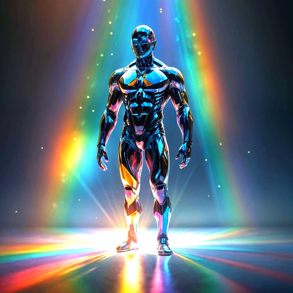 Crystalline Being Casting Rainbow Shadow in Auroracore Style