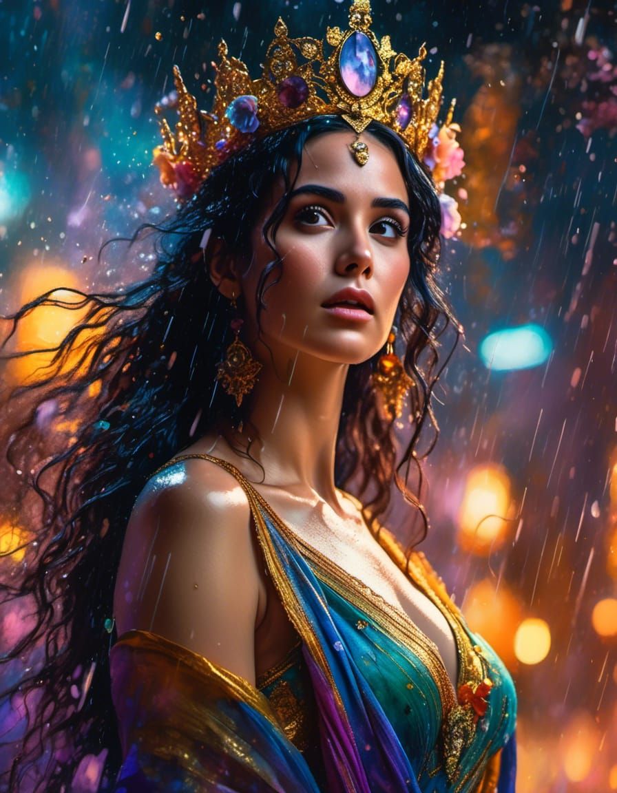 Rain Goddess Anime Portrait in Watercolor Style