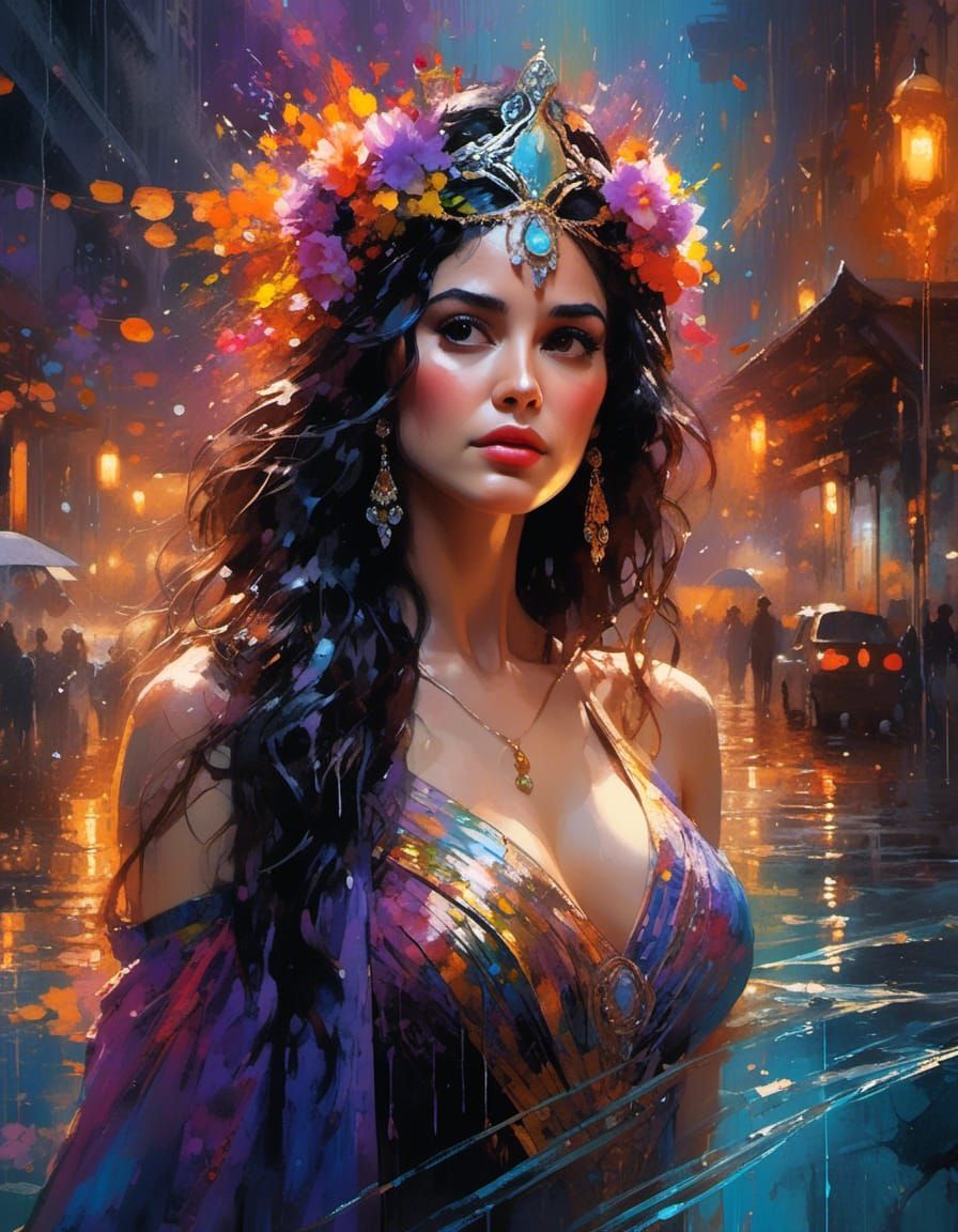 Anime Princess in Rainy Space Watercolor Portrait