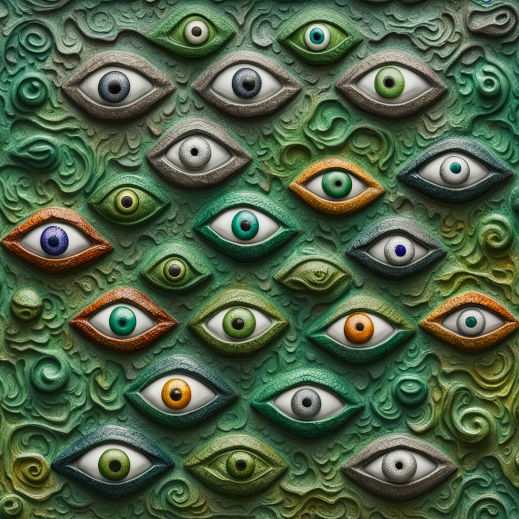 Creepy Eye Bas-Relief Sculpture in Hyperrealistic HDR