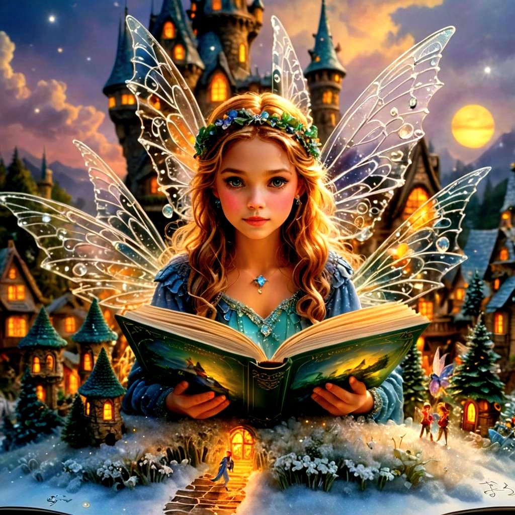 Crystal Fairies in Magical Pop-Up Book: Hyperrealistic
