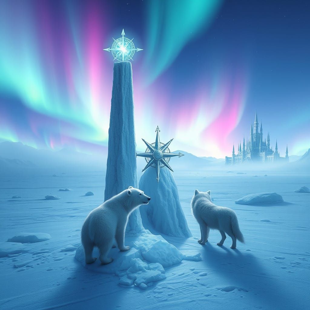 Nordpol: Majestic Ice Compass Amidst Aurora Borealis