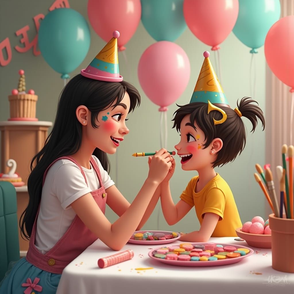 Face Painter Creates Joyful Art at Birthday Party