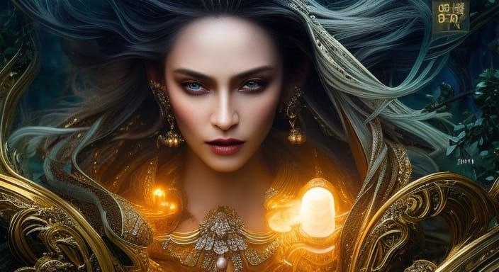 Bioluminescent Moon Goddess in Mirrored Reflection