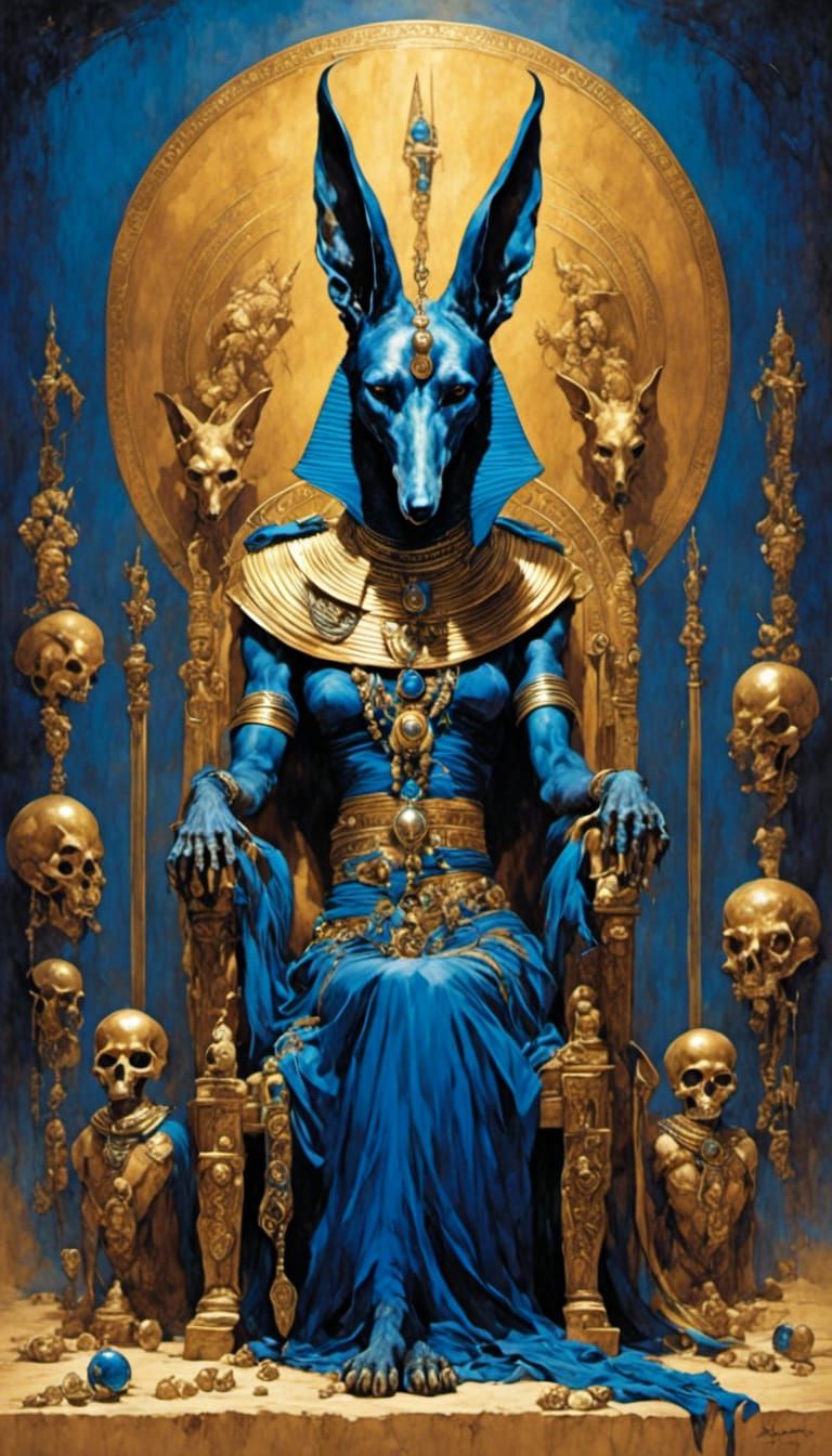 Anubis Skulls in Royal Blue to Golden Gradient