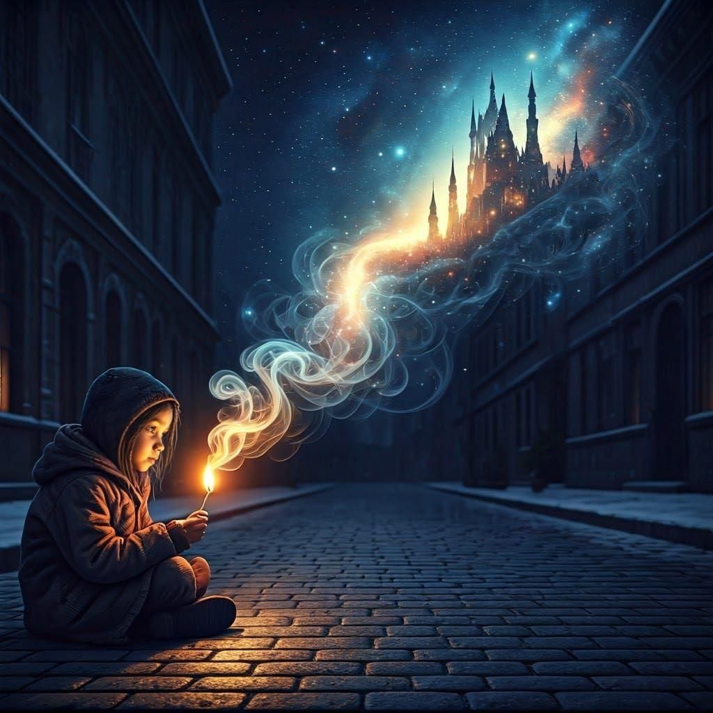 Homeless Girl's Magical Match: Crystal Clear Digital Art