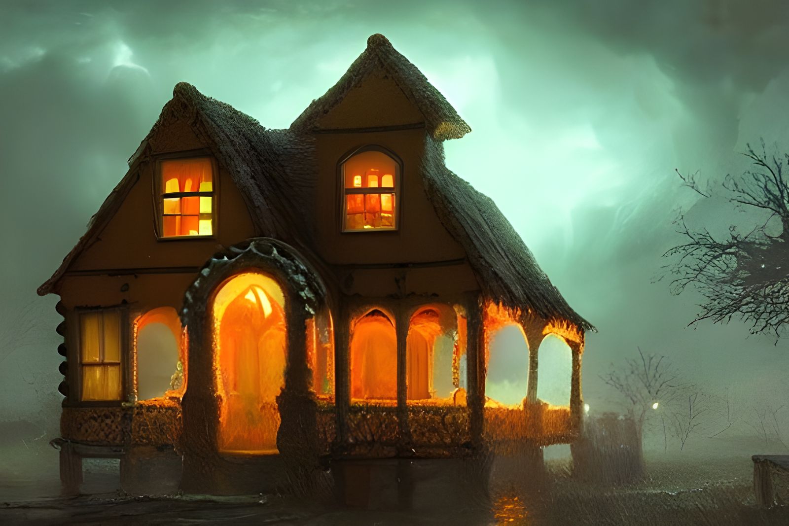 Gothic Gingerbread House with Volumetric Lighting