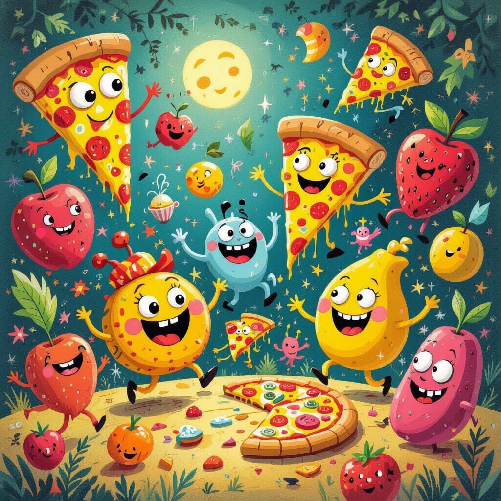 Whimsical Cartoon Food Characters in Vibrant Style