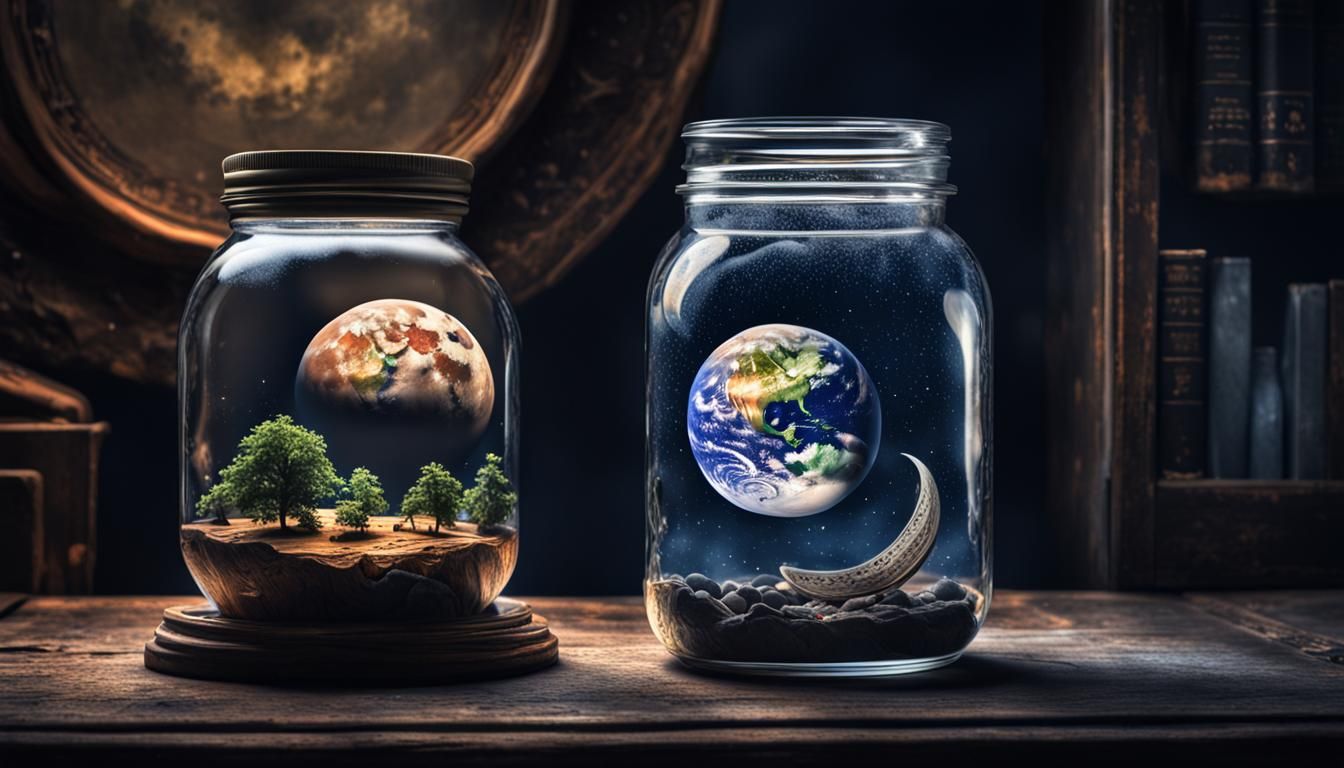 Earth and Moon in a Jar: Hyperrealistic Composition