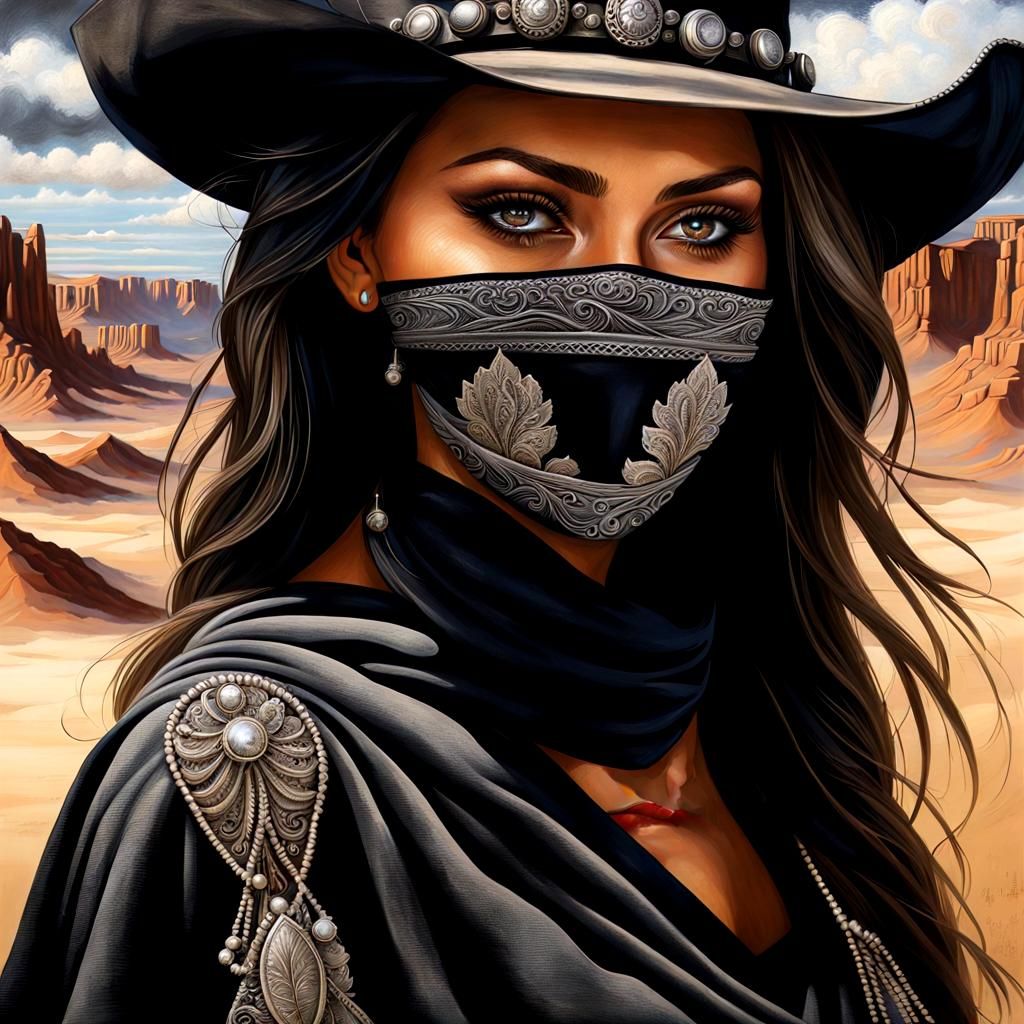 Mysterious Cowgirl in Western Town by Lee Bogle