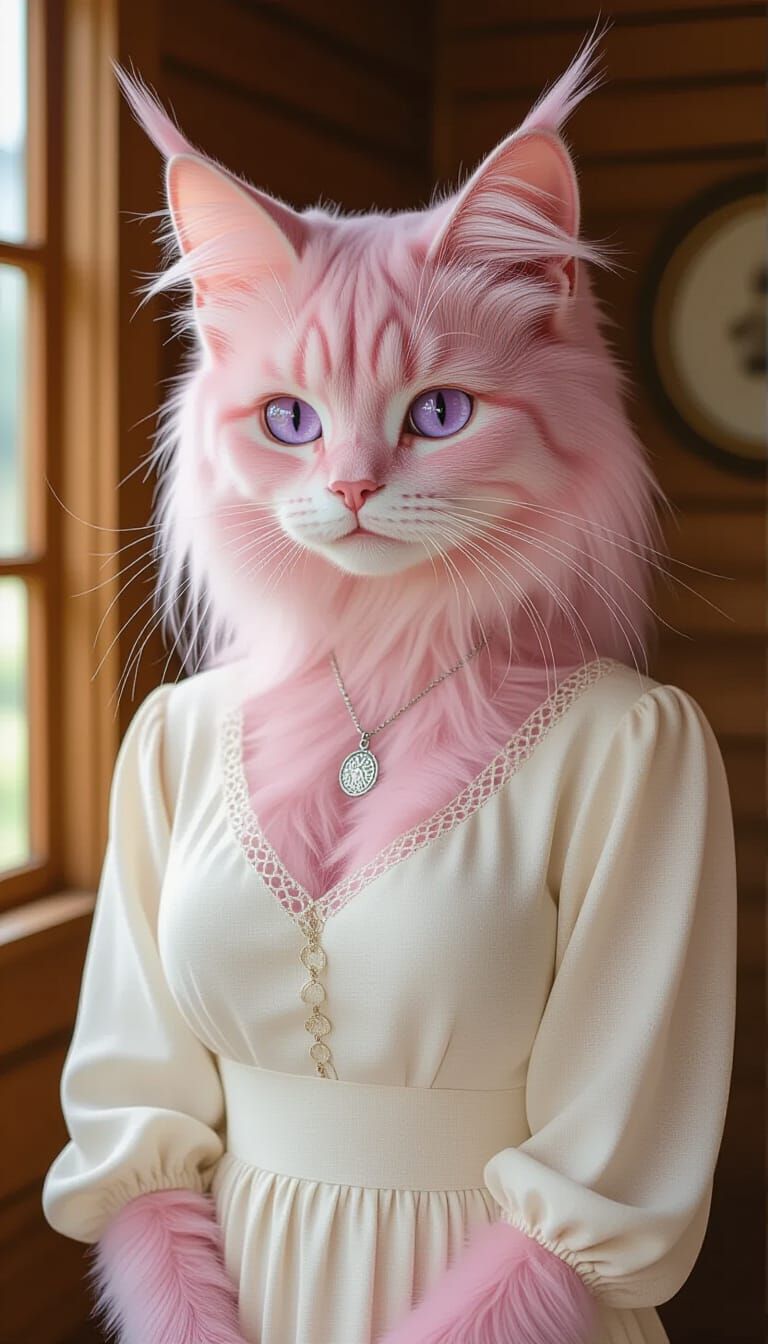 Elegant Pink Cat Woman in Soft Light