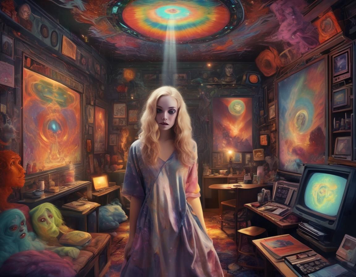 Surreal Rooms with Cosmic Elements in Hyperrealistic Style