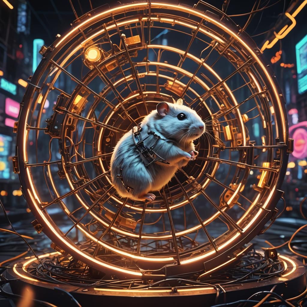 Hamster Wheel Sculpture in Neon Noir Style