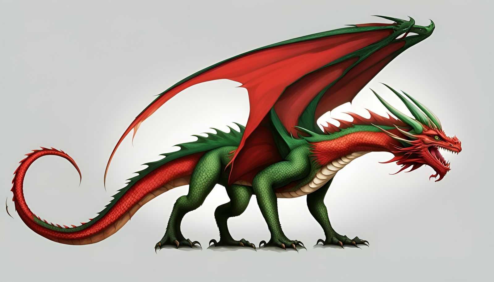 Green dragon with red large wings