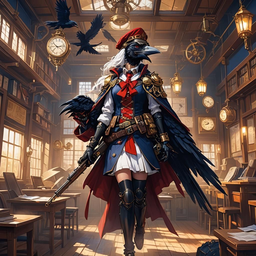 Steampunk Raven Artificer in Anime Style