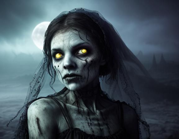Zombie Bride in Hellish Landscape: Digital Matte Painting