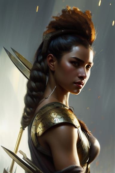 Medieval Golden Gladiator Portrait in Art Nouveau Style