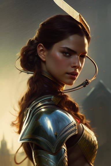 Golden Scaled Medieval Warrior Portrait in Dark Fantasy Styl...