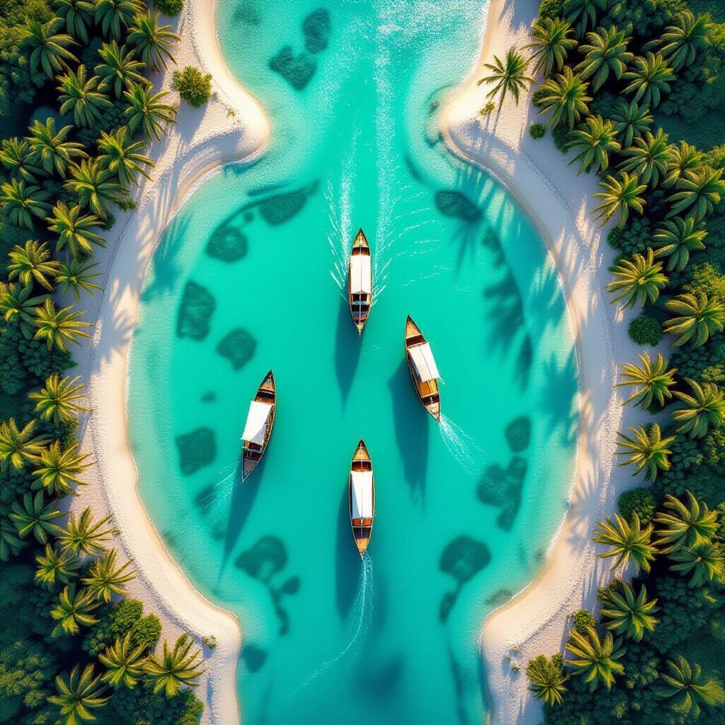 Persian Gulf Aerial View: Turquoise Waters & Dhows