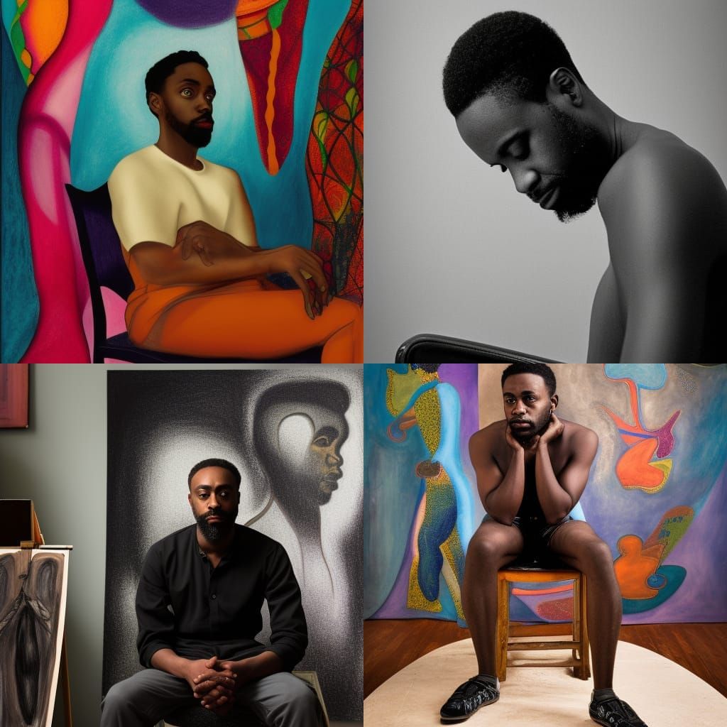 Realistic Portrait of Black Artist in Studio