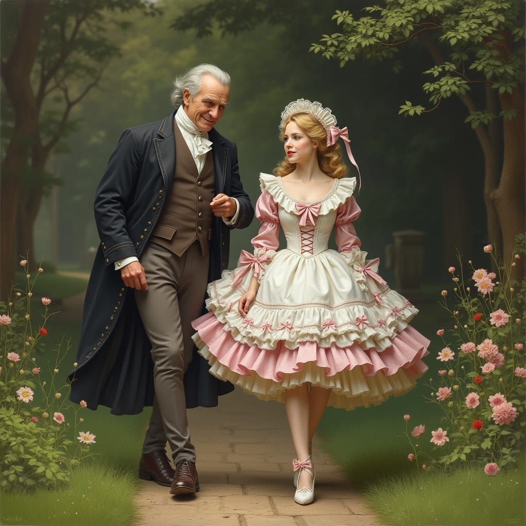 Elegant Belle Époque Scene of Lord and French Maid