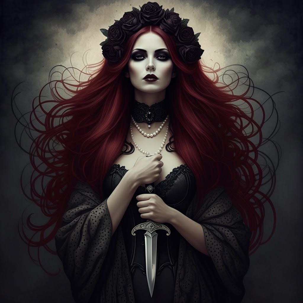 Gothic Goddess in Monochromatic Elegance