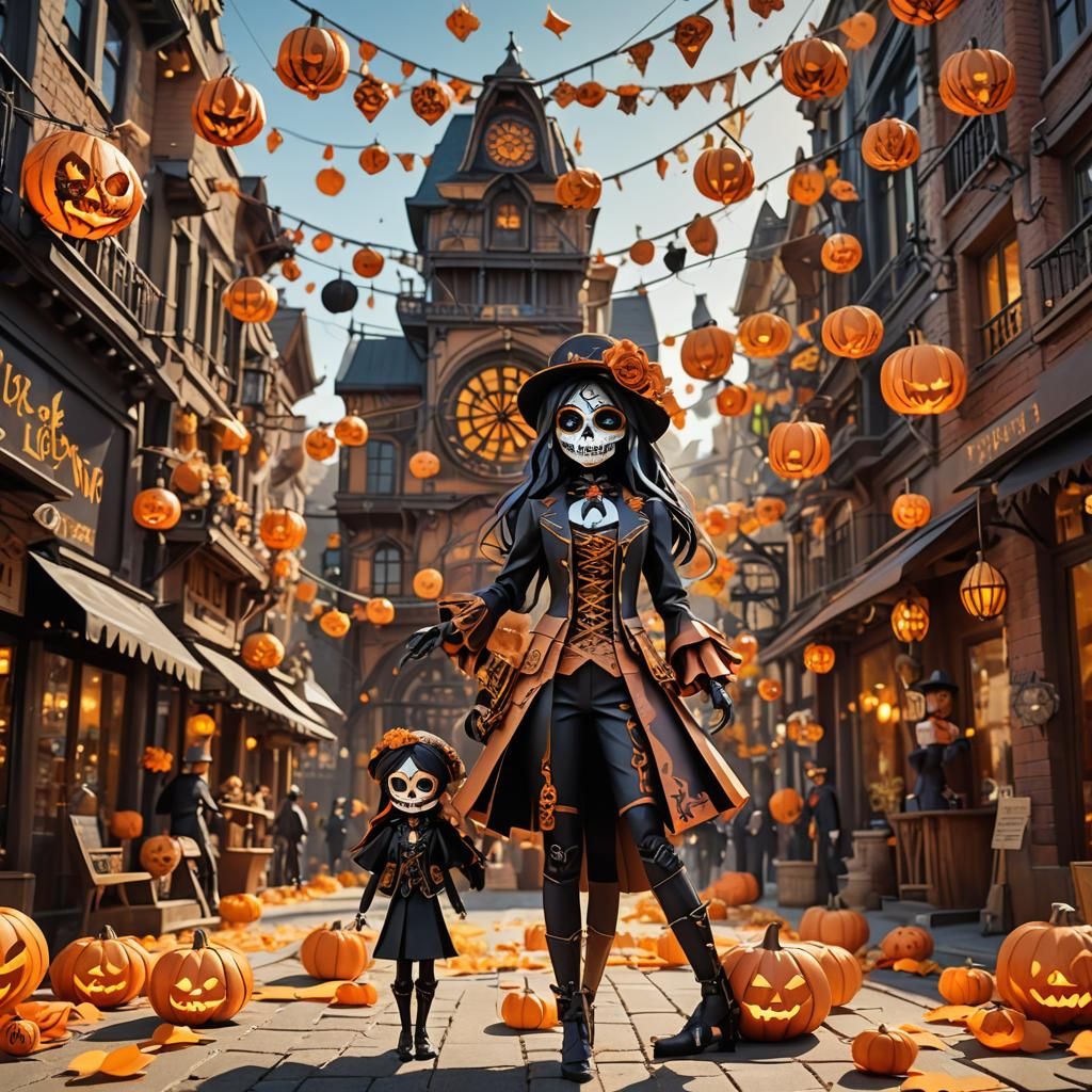 Day of the Dead Girl in Steampunk City