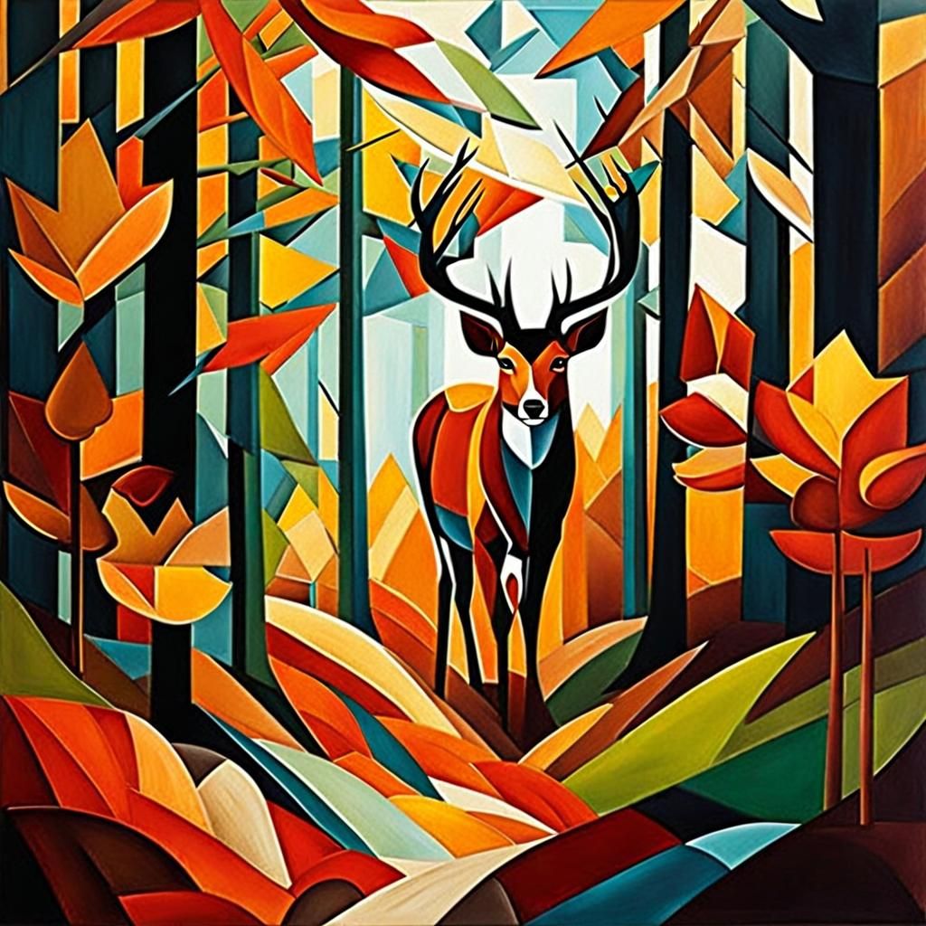 Autumnal Deer in Forest Watercolor Illustration