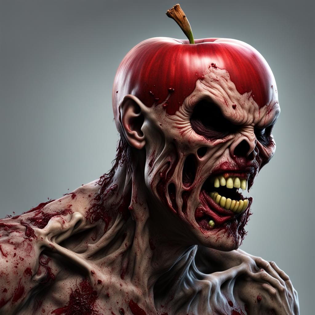 Gory Zombie Apple for Halloween: Matte Painting