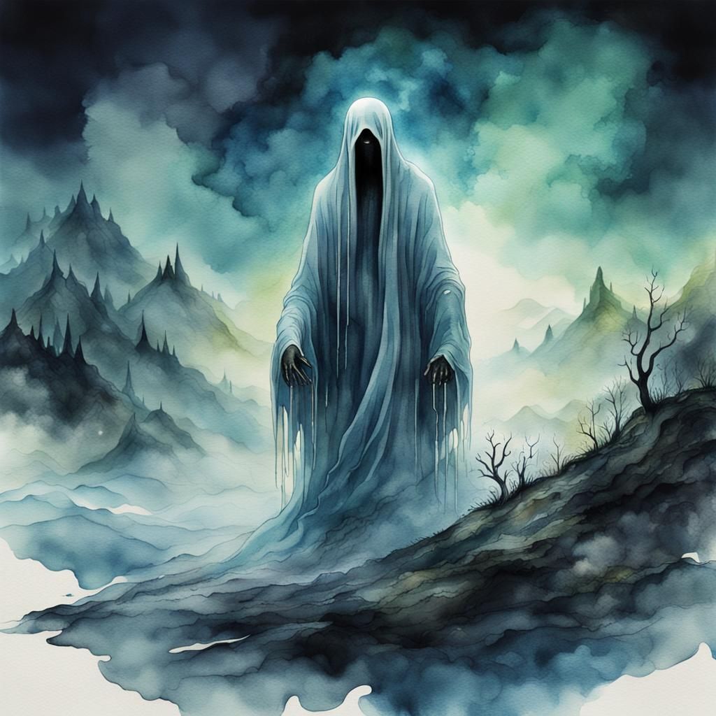 Ethereal Ghost Floating Through Mysterious Landscape