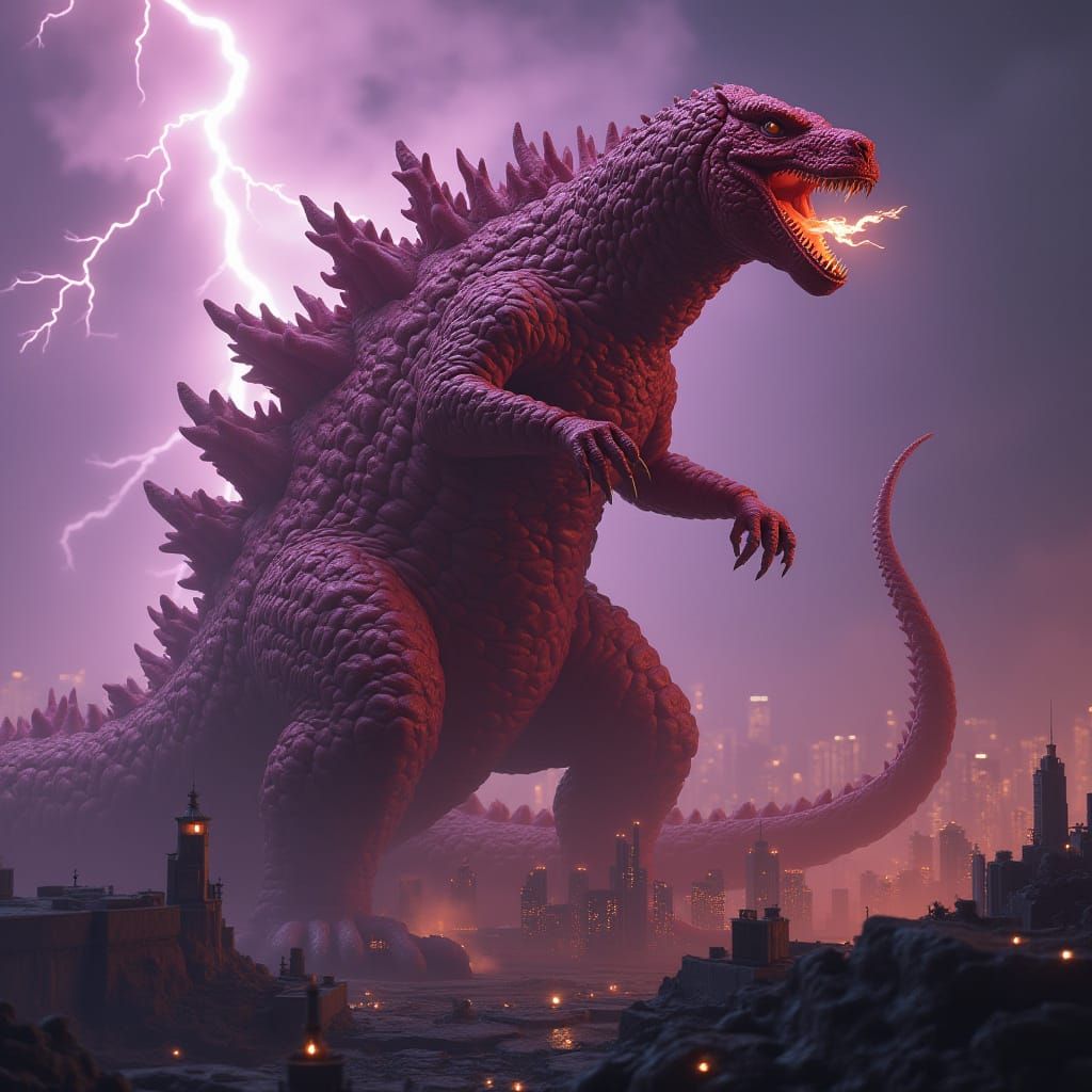 Sausage Godzilla Devouring City with Lightning