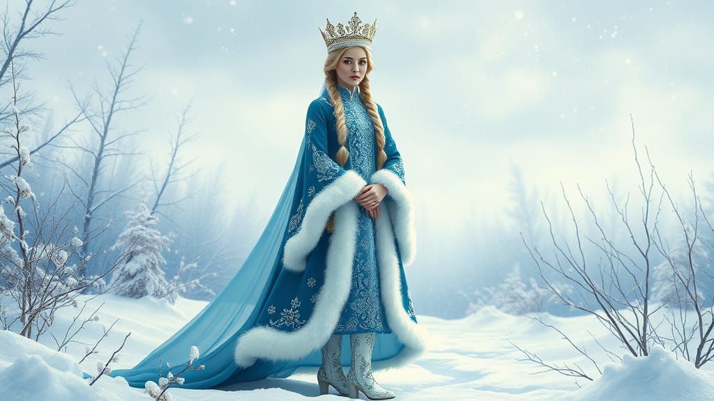 Elegant Snow Maiden in Winter Landscape