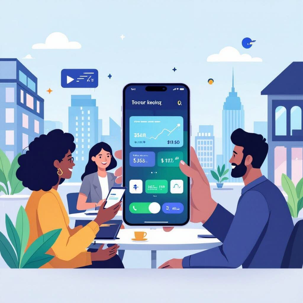 Modern Mobile Banking Ad with Diverse Users