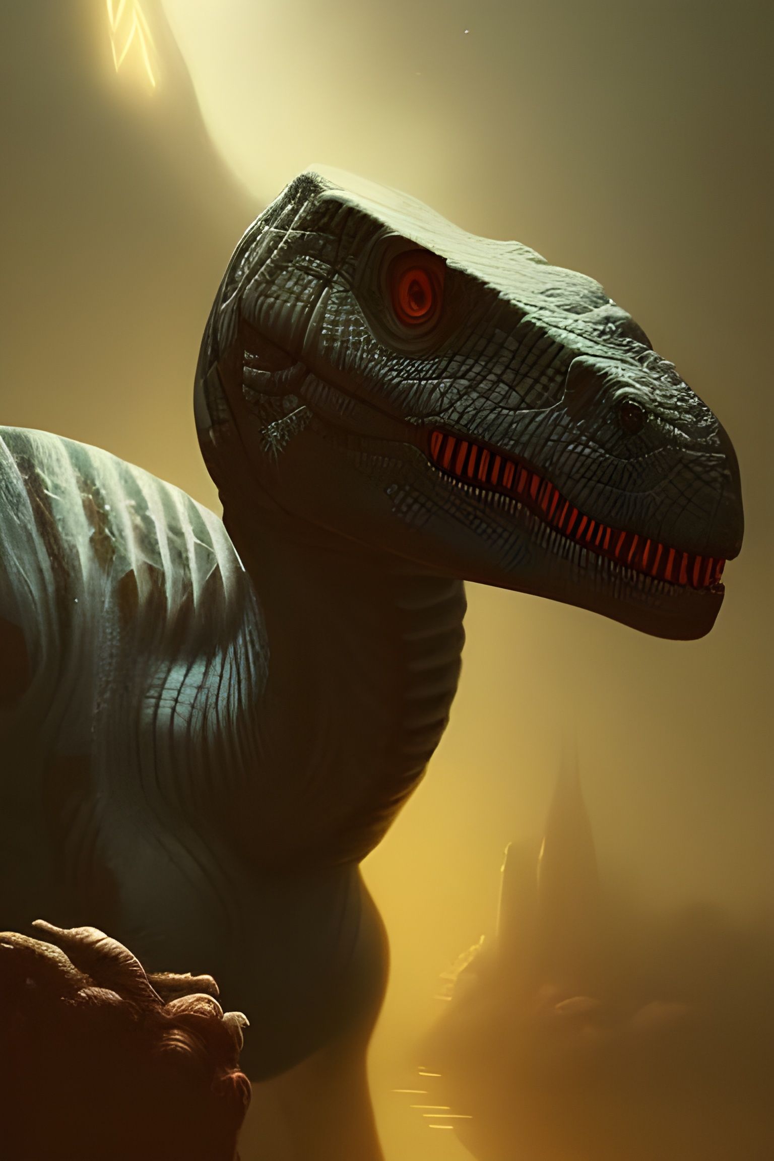 Photorealistic Dinosaur Portrait in Golden Hour Lighting