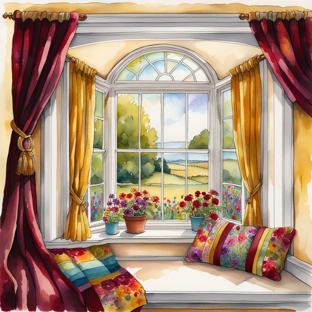 Cozy Bay Window with Vibrant Cottage Garden