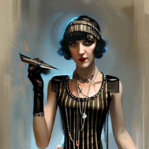 Flapper Gangster in Dark Fantasy Art Style