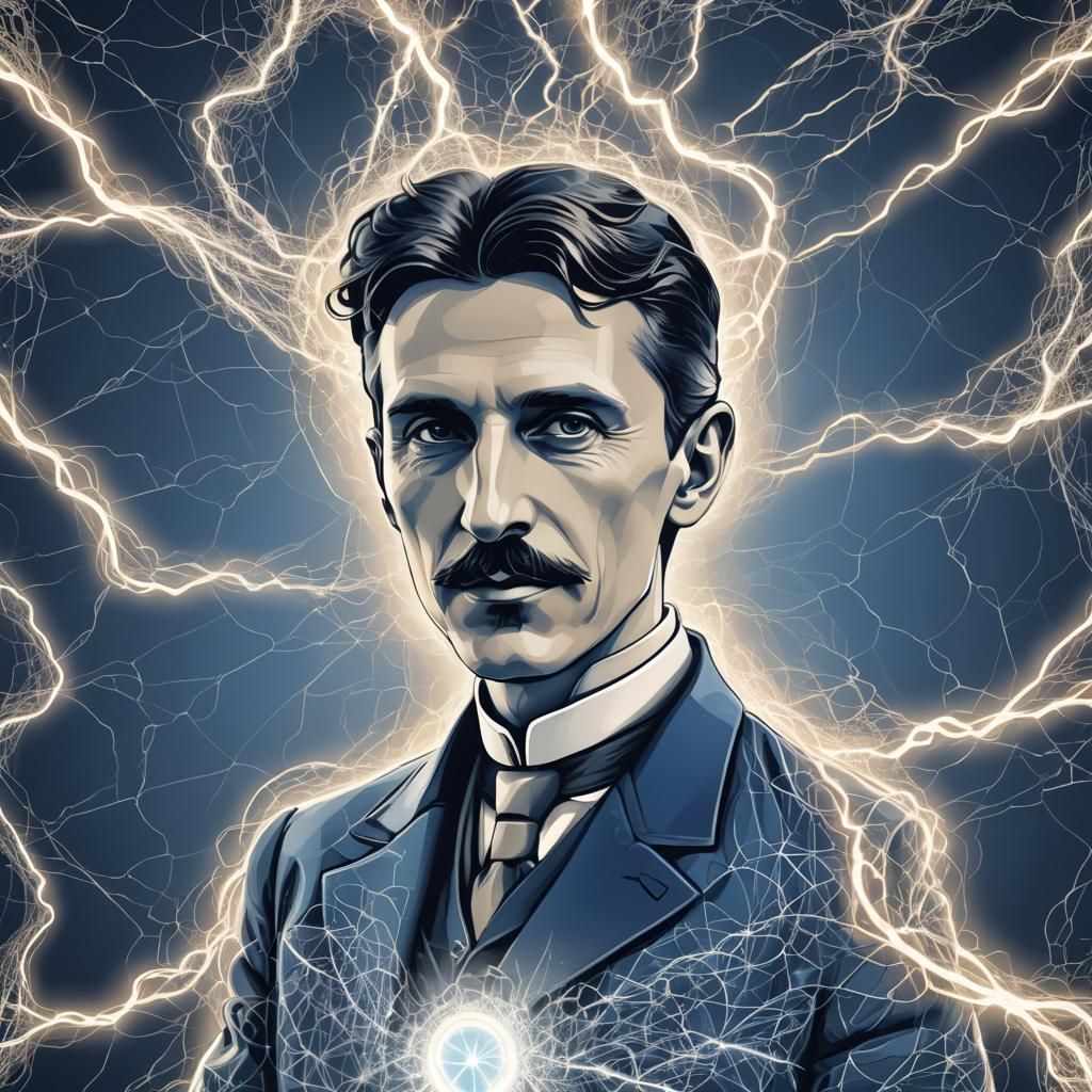 Nikola Tesla Silhouette: Minimalist Neon Line Art
