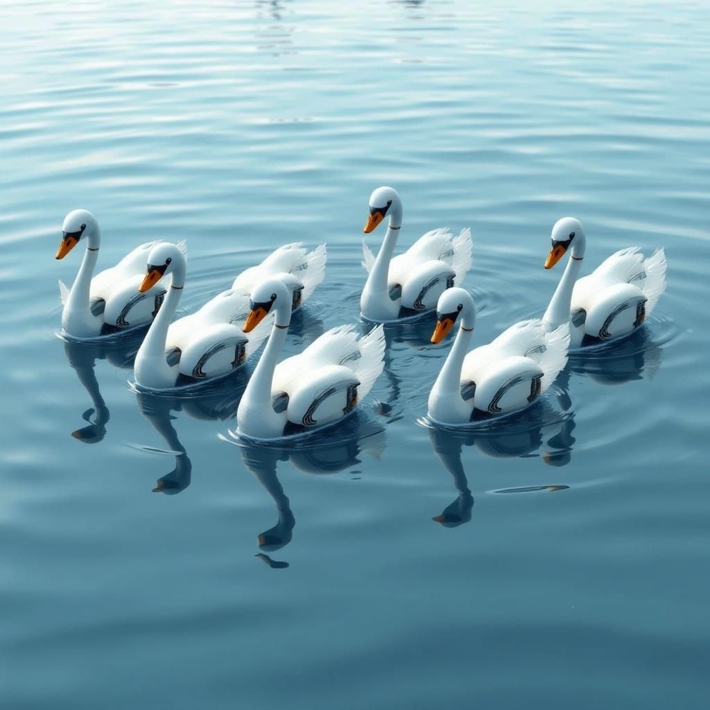 Digital Art of Robot Swans Swimming in a Futuristic Christma...