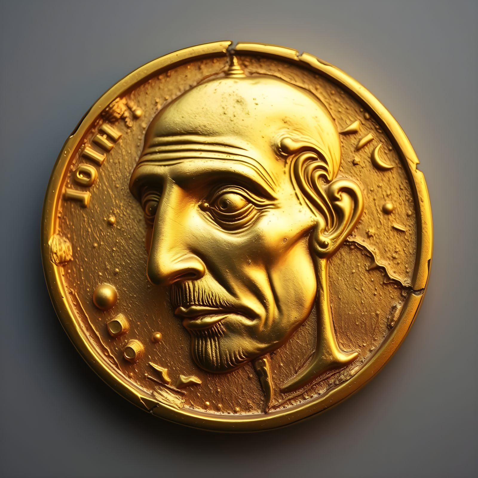 Surrealist Gold Coin Portrait in Ancient Style