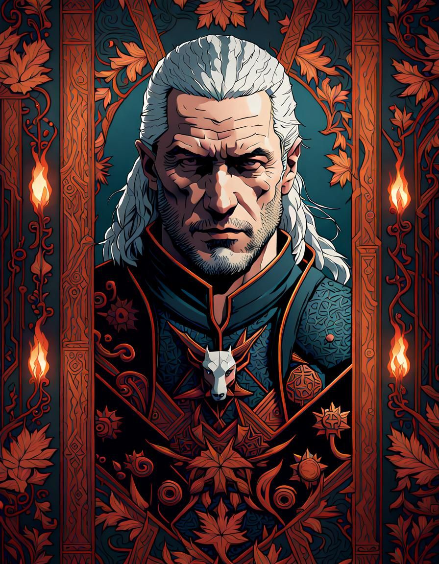 Detailed Witcher Tarot Card in Maximalist Style